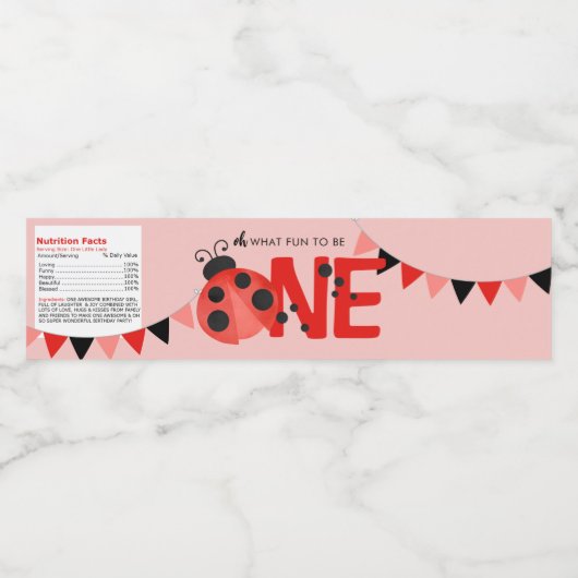 Roze lieveheersbeestje 1e verjaardag ONE Nutrition Waterfles Etiket (Enkel label)