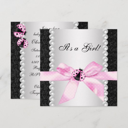 Roze lieveheersbeestje Baby Douche Uitnodigingen (Voorkant / Achterkant)