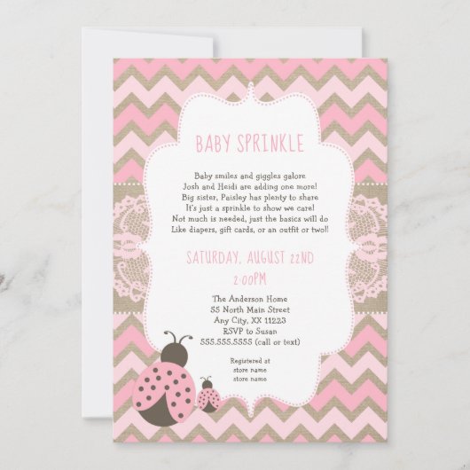 Roze lieveheersbeestje Baby Sprinkle, meisje baby  Kaart (Voorkant)