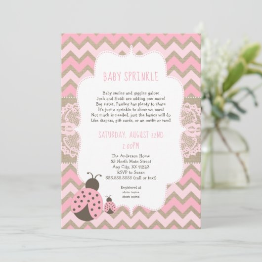Roze lieveheersbeestje Baby Sprinkle, meisje baby  Kaart (Staand voorkant)