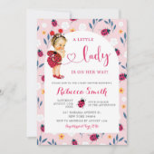 Roze Lieveheersbeestje Blond Meisje Baby Shower Ui Kaart (Voorkant)