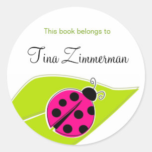 Roze lieveheersbeestje Bookplate Labels