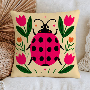 Roze Lieveheersbeestje Cottagecore Illustratie Blo Kussen