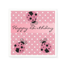 Roze lieveheersbeestje en polka stippen Happy Birt