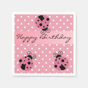 Roze lieveheersbeestje en polka stippen Happy Birt Servet
