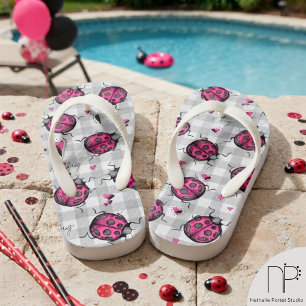 Roze Lieveheersbeestje Gingham Kinderen Flip Flops