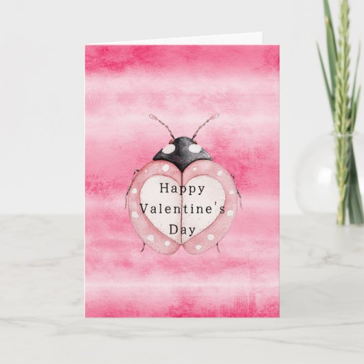 Roze Lieveheersbeestje Hart Valentijnsdag Kaart (Voorkant)