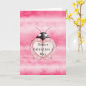 Roze Lieveheersbeestje Hart Valentijnsdag Kaart (Gele Bloem)