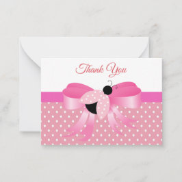 Roze lieveheersbeestje op roze lint Bedankt Notitiekaartje