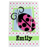 Roze lieveheersbeestje, roze, blauw, groen, stippe medium cadeauzakje (Achterkant)