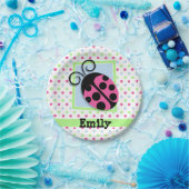 Roze lieveheersbeestje, roze, blauw, groen, stippe papieren bordje (Feest)