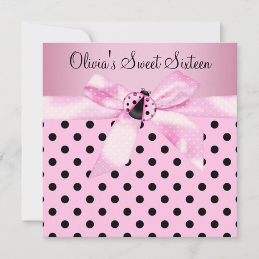 Roze lieveheersbeestje Sweet Sixteen Birthday Part Kaart (Voorkant)