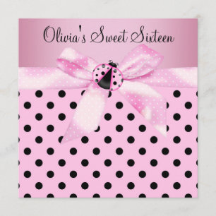 Roze lieveheersbeestje Sweet Sixteen Birthday Part Kaart