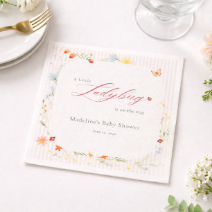 Roze Lieveheersbeestje Tuin Bloemige Baby Shower Servet