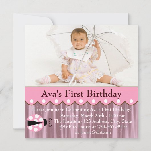 Roze lieveheersbeestje verjaardagsfeestje kaart (Voorkant)