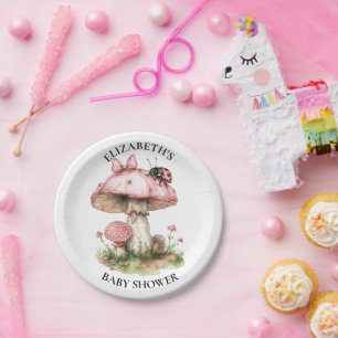 Roze lieveheersbeestje Waterverf Baby shower Papieren Bordje