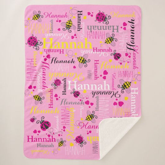 Roze lieveheersbeestjes harten meisjes aangepaste sherpa deken (Voorkant)