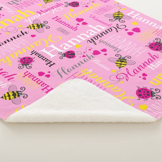 Roze lieveheersbeestjes harten meisjes aangepaste  sherpa deken (3/4)