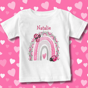 Roze Lieveheersbeestjes met Regenboog Baby T-Shirt