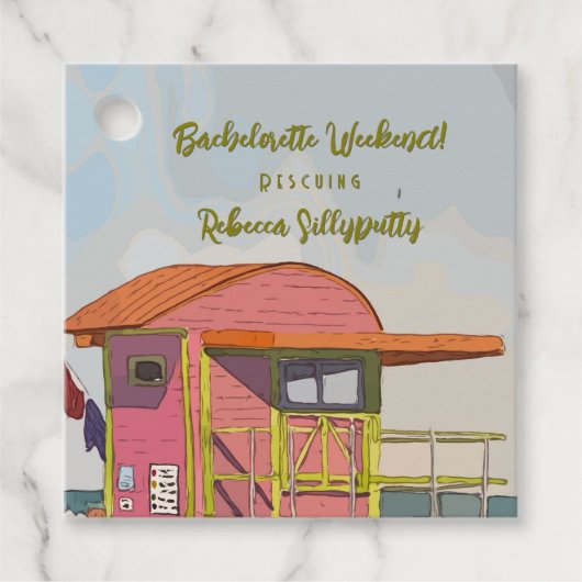 Roze Lifeguard Vibes Bachelorette Weekend Bedankjes Labels (Voorkant)