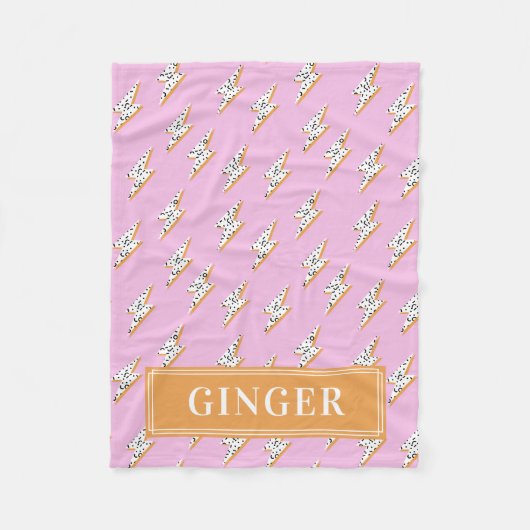 Roze Lightning Bolt Pop Art Monogram Pet Fleece Deken (Voorkant)