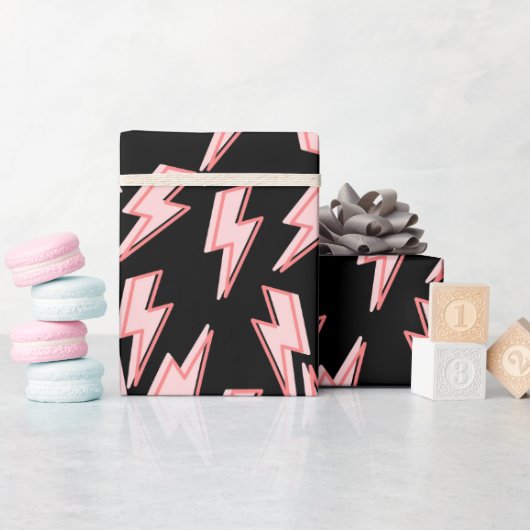 Roze Lightning Bolts Patroon Cadeaupapier (Baby Shower)