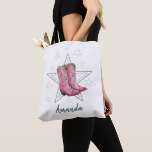 Roze lijn dansende laarzen en sterren tote bag