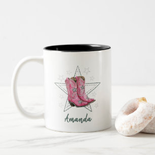 Roze lijn danslaarzen en sterren T-shirt Tweekleurige Koffiemok