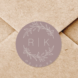 Roze Lijn Kunst Botanische Krans Trouw Monogram Ronde Sticker