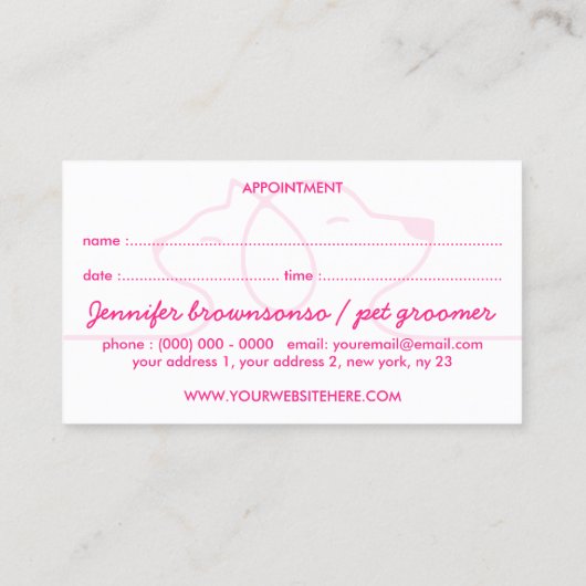 Roze lijn Logo Cat Dog Pet Appointment Visitekaartje (Achterkant)
