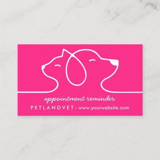 Roze lijn Logo Cat Dog Pet Appointment Visitekaartje (Voorkant)