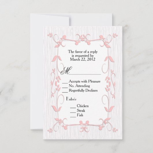 Roze lijnen op RSVP van hout met menukeuze (Voorkant)