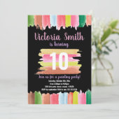 Roze lijnen Verf Birthday-uitnodigingen Kaart (Staand voorkant)