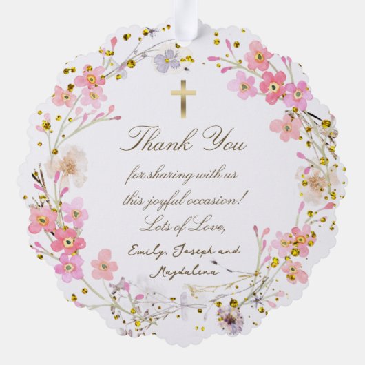 roze lijst Baptisme dank u Ornament Kaart (Achterkant)