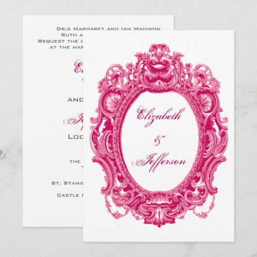 Roze  Lijst bruiloft Kaart (Voorkant / Achterkant)