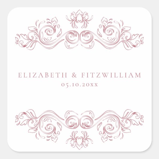 Roze Lijst Elegant Script Vierkante Sticker (Voorkant)