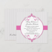 Roze Lijst Grijs Witte Strepen Wedding Kaart (Voorkant / Achterkant)