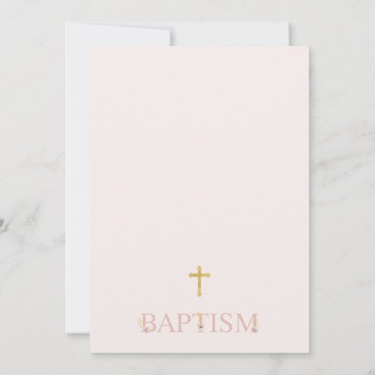 Roze Lijst Meisjes Boho Bloemen Doop Doop Kaart (Achterkant)