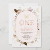 Roze Lijst Meisjes Roze Boho Bloemen 1e Verjaardag Kaart (Voorkant)