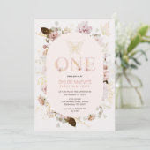 Roze Lijst Meisjes Roze Boho Bloemen 1e Verjaardag Kaart (Staand voorkant)