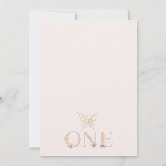 Roze Lijst Meisjes Roze Boho Bloemen 1e Verjaardag Kaart (Achterkant)