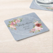 roze lijst met bruine bloem baby shower kartonnen onderzetters (Schuin)