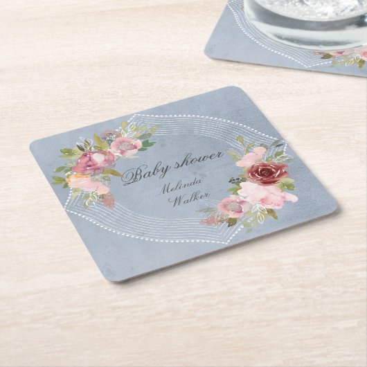 roze lijst met bruine bloem baby shower kartonnen onderzetters (Schuin)