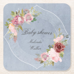 roze lijst met bruine bloem baby shower kartonnen onderzetters