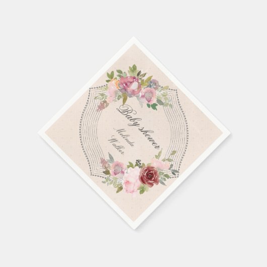 roze lijst met bruine bloem baby shower servet (Hoek)
