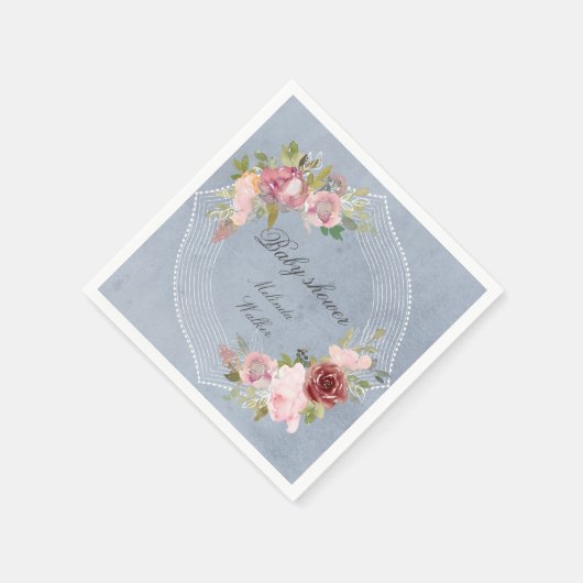 roze lijst met bruine bloem baby shower servet (Hoek)