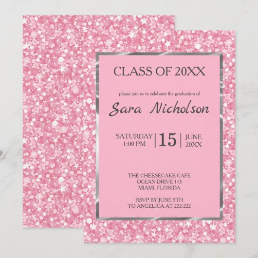 Roze Lijst met roze roze zilver Kaart (Voorkant / Achterkant)