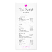Roze lijst met witte prijslijst voor haarhaarfijn reclamekaart (Voorkant)