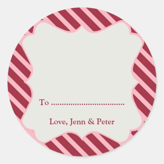 Roze lijst rode strepen kerstcadeau label (Voorkant)