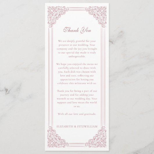  Roze  Lijst Trouwmenu + Dank u Menu (Achterkant)